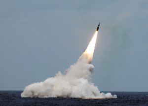 File - An unarmed Trident II D5 missile launches from the Ohio-class fleet ballistic-missile submarine USS Maryland (SSBN 738) off the coast of Florida, Atlantic Ocean,  31 August, 2016.