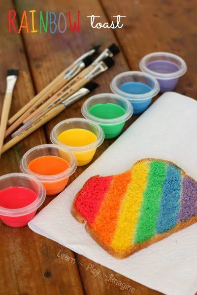 Rainbow toast is made with sweetened cond. milk and food coloring