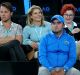 Singer Natalie Bassingthwaite (second from left) sitting on court for the match between Serena Williams and Lucie ...