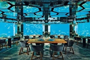 Underwater restaurant Anantara Maldives.