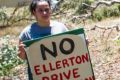 Protesters on Thursday gathered at the scene of tree-clearing for the Ellerton Drive Extension in Queanbeyan ...