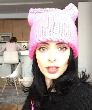 Actress Krysten Ritter shows off her very own pink pussy hat.