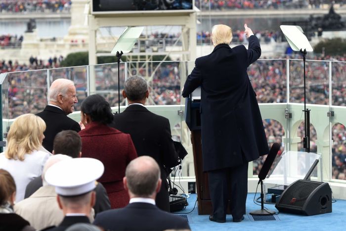 Donald Trump delivers his inaugural address in the Capitol