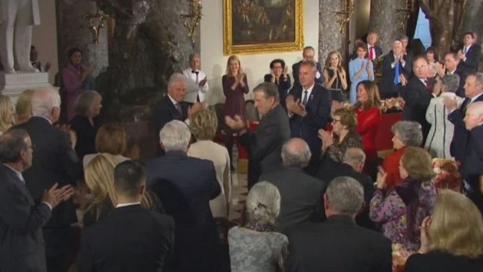 Donald Trump pays tribute to Hillary Clinton at inaugural lunch in Washington.