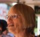 Greens MLA Caroline le Couteur adresses protesters at Curtin Square. 