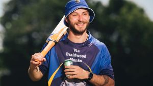 'Via Bradwood Monks' club cricket team member Jake Whyte during tea-break at the Captain Cook Cres oval in Narrabundah.