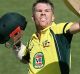 Over the moon: David Warner leaps for joy after another century.