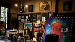 Sydney artist Martin Sharp in his Eastern Suburbs home studio. 