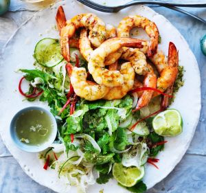 Matt Moran's barbecued prawns with nam jim dressing.