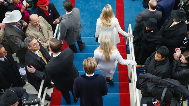 The new first family arrives for the inauguration.