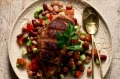Grilled shawarma chicken with mixed bean salad.