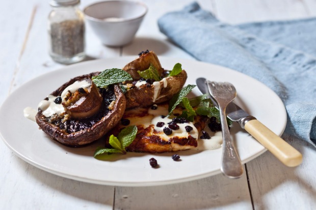 Grilled mushrooms with haloumi and tahini. <a ...