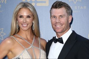 Winner: David Warner arrives at The Star with wife Candice Warner for the Allan Border Medal ceremony.