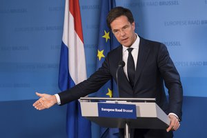 File - Dutch Prime Minister Mark Rutte speaks during a news conference at an EU Summit in Brussels on Thursday, Dec. 15, 2016.