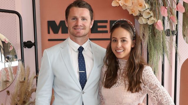 Patrick Dangerfield and his wife Mardi at Flemington Racecourse.