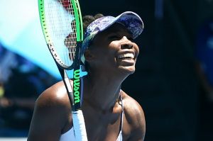 Venus Williams celebrates her win.