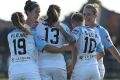 Rebekah Stott of Melbourne City celebrates a goal against Brisbane Roar.