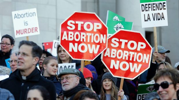 Anti-abortion protesters rally in Washington on January 23, the day that President Trump signed the executive order.