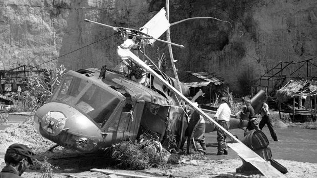 Actor Vic Morrow and two children were killed in a helicopter crash during the filming of <i>Twilight Zone: The ...