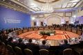 Delegations of Russia, Iran and Turkey hold talks on Syrian peace at a hotel in Astana, Kazakhstan.