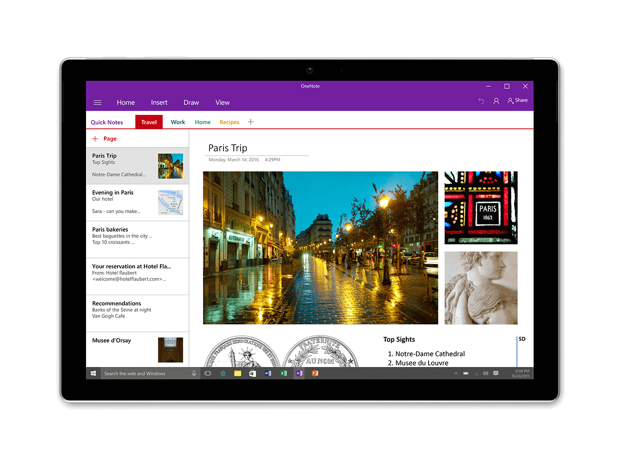 在 Windows 10 中显示 OneNote 的平板电脑