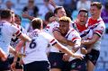 Comeback kings: The Roosters celebrate their extraordinary victory over the Panthers under-20s side in the Holden Cup ...