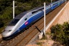 Anth?or, France, September 27, 2014 : A french high speed train TGV running over a viaduct alongside mediterranean ...