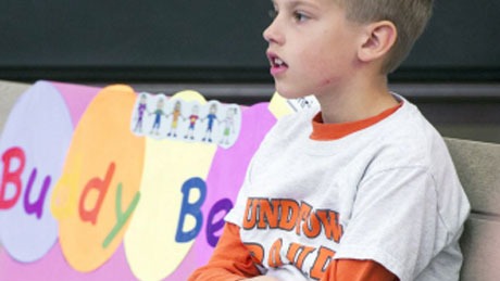 Christian Bucks with his 'buddy bench'.