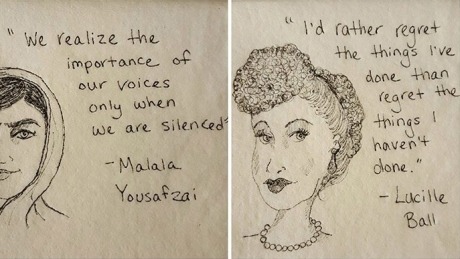 Mum draws feminist quotes on her daughters' napkins.