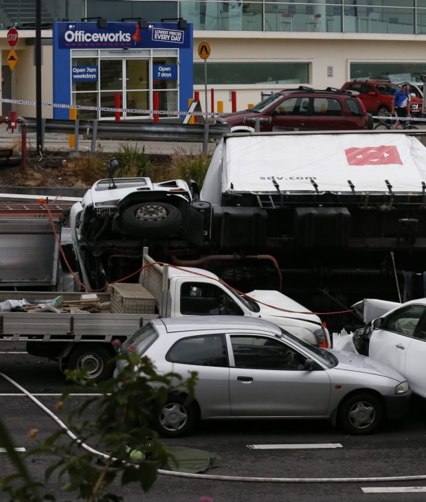 The overturned truck in Dee Why in October 2014.