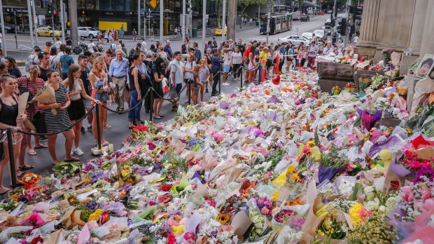 The growing Bourke Street memorial.