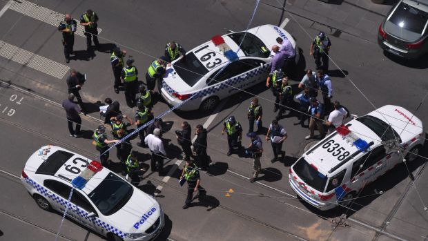 Police lock down Bourke Street Mall last Friday.