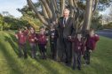 Provost Hamish Vernal with (Lleft to right): Amy Morrison, Caitlyn Simspon, Olli Reid, Riley Wood, Joshua Nicol, Logan Rhodes.