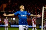 Martyn Waghorn celebrates grabbing his second goal at New Douglas Park