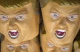 SAITAMA, JAPAN - JUNE 14:  Rubber masks in the likeness of Republican presidential candidate Donald Trump are stacked at ...