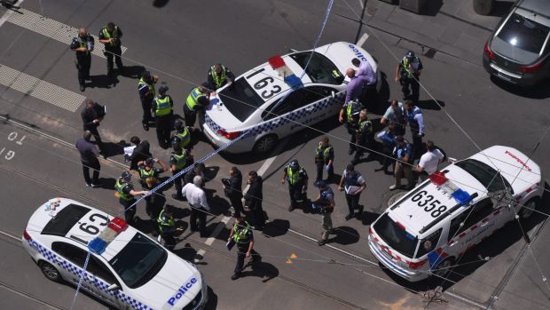 Police lock down Bourke Street Mall last Friday.