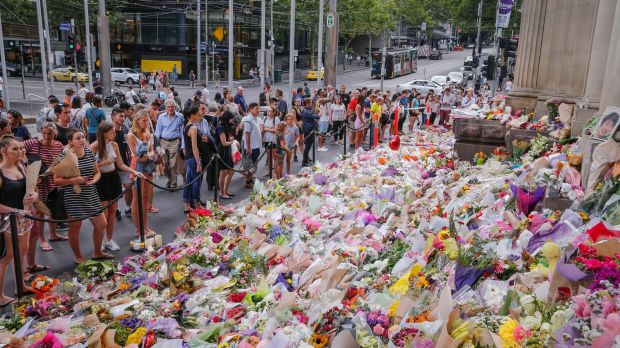 The growing Bourke Street memorial.