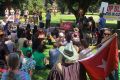 Protesters gathered at perth Supreme Court Gardens, demanding the date for Australia Day to be changed.