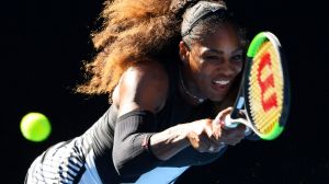 MELBOURNE, AUSTRALIA - JANUARY 26: Serena Williams of the United States plays a backhand in her semifinal match against ...