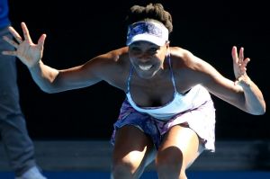 Venus Williams celebrates her victory. CoCo Vandeweghe vs Venus Williams during the women's semifinals at the Rod Laver ...