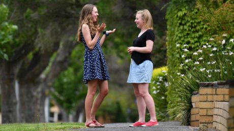 VCE Students Anna Langford from PLC (right) and Anna Langford (left) from Northcote High College. 