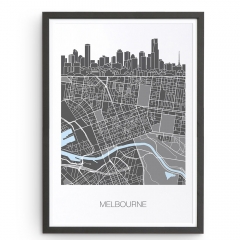 Melbourne City Skyline Map Print