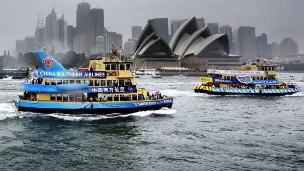 SYDNEY, AUSTRALIA - JANUARY 26:  Sydney's beloved ferries go head-to-head, racing from Circular Quay to Shark Island and ...