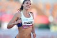 Michelle Jenneke celebrates after coming second in the women's 100m hurdles.