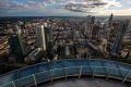 Skyscrapers stand in the financial district as commercial and residential property is seen on the city skyline in the ...