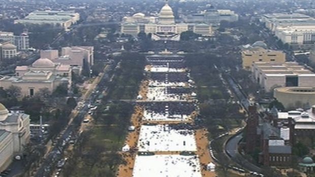 A view of the crowd on the National Mall at the inauguration of President Donald Trump, shot from the top of the ...