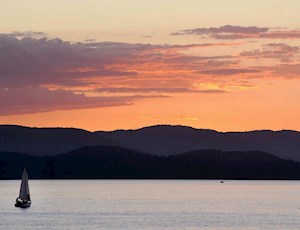 Yacht at gorgeous sunset on Hamilton Island