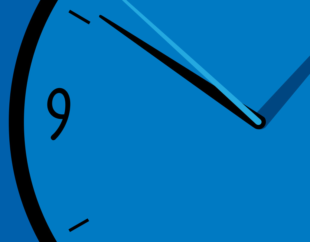 An image of a clock set behind blue background.