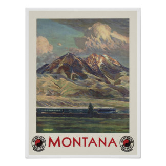 Montana Vintage Train Travel Poster