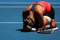 Mirjana Lucic-Baroni celebrates after winning her quarter-final match against Karolina Pliskova.